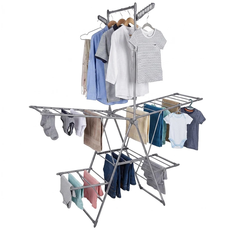 Relaxdays clothes horse, foldable, stainless steel, silver