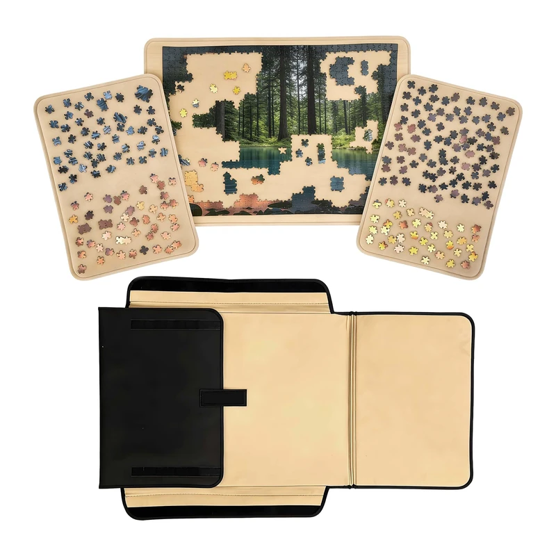 Relaxdays Puzzle Case, 1500 pcs, 2 trays, transport & storage, black/beige