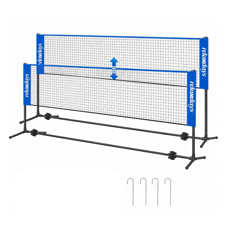 Relaxdays badminton net, height-adjustable stand, 400 cm, blue/black