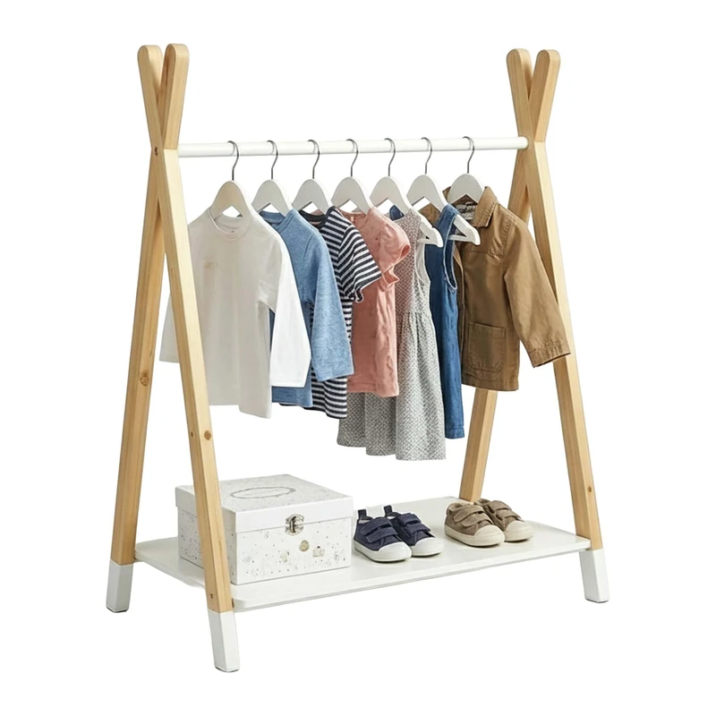 Relaxdays children’s coat rack, HxWxD: 100 x 80 x 40 cm, natural/white