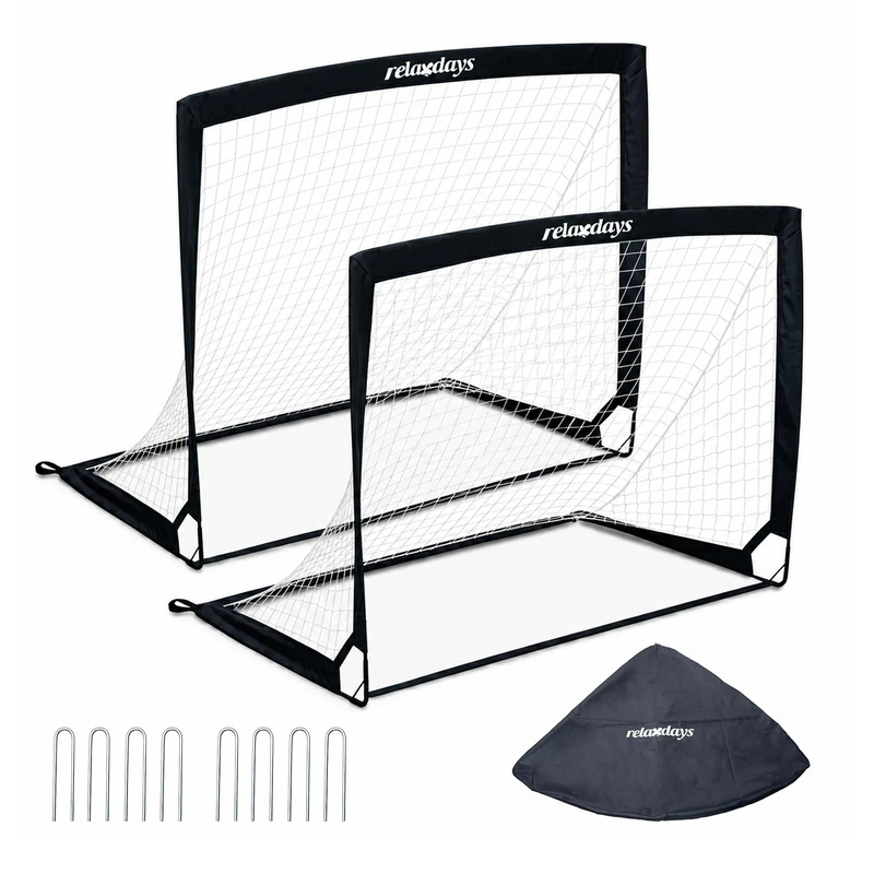 Relaxdays football goal, set of 2, HxWxD: 90 x 120 x 90 cm, foldable, black