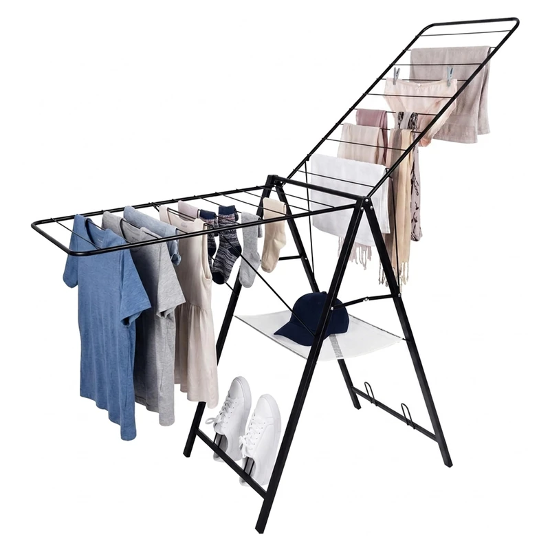 Relaxdays clothes horse, foldable, HxWxD: 104.5 x 171 x 58 cm, black