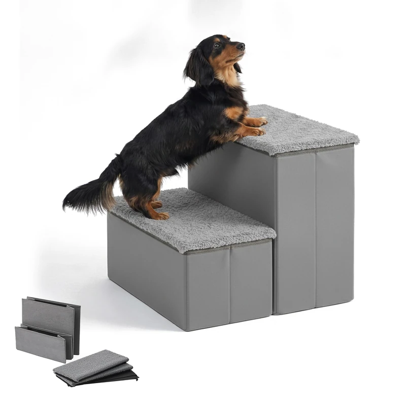 Relaxdays Dog Stairs, 2 steps, storage space, HxWxD: 32 x 40 x 35 cm, grey