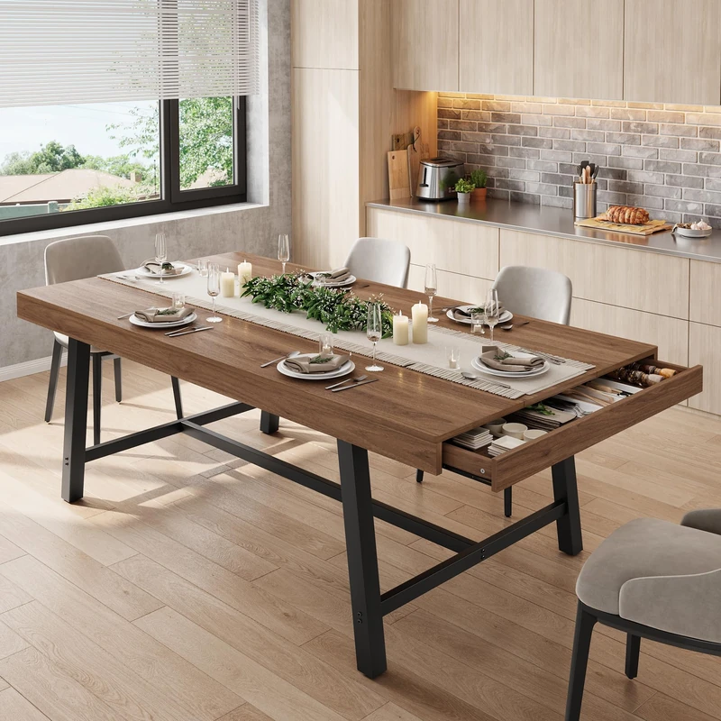 Jocoevol 70.87" Wooden Dining Table for 4-8 People, Minimalist Style, Brown