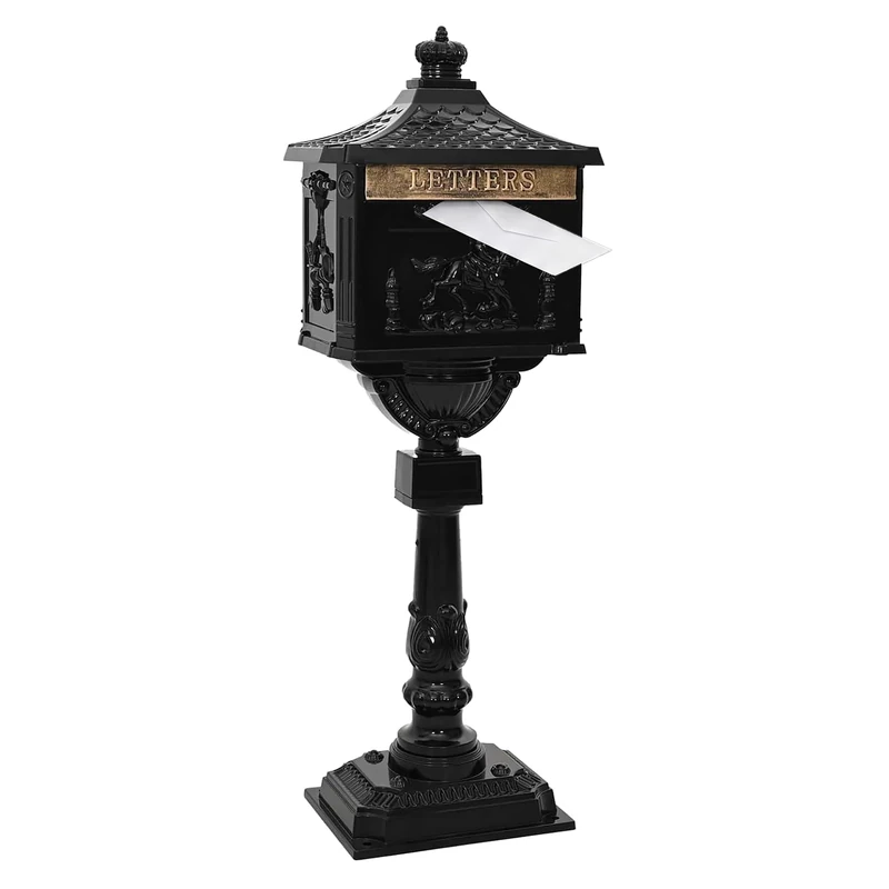 Relaxdays Antique-style freestanding letterbox, British design, black