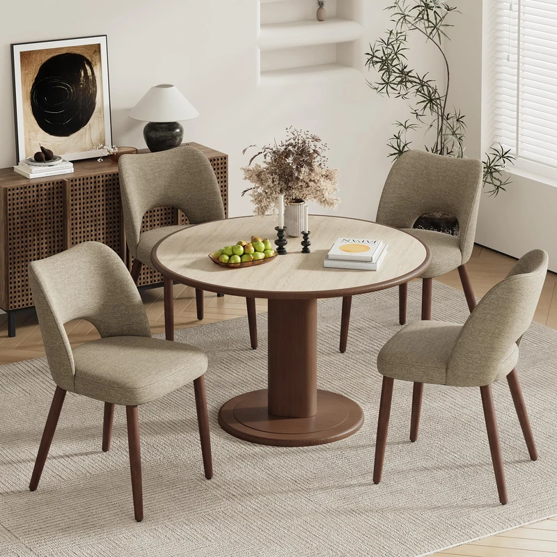 MALOL Upholstered Dining Chairs Set of 4, Fabric Chairs for Dining Room with Solid Wood Legs, Hollow Backrest and Thick Seat Cushion, Modern Kitchen Chair with Anti-Slip Pads, Coffee - Image 1