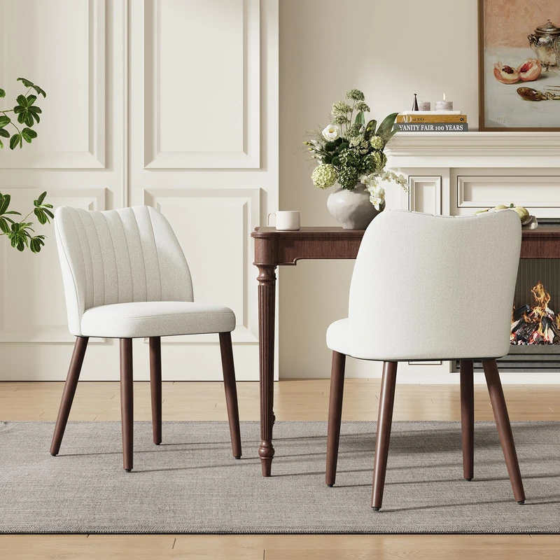 MALOL Upholstered Dining Chairs Set of 2, Fabric Chairs for Dining Room with Solid Wood Legs and Thick Seat Cushion, Modern Kitchen Chair with Anti-Slip Pads, Beige - Image 1