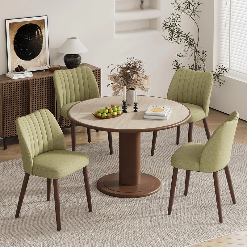 MALOL Upholstered Dining Chairs Set of 4, Fabric Chairs for Dining Room with Solid Wood Legs and Thick Seat Cushion, Modern Kitchen Chair with Anti-Slip Pads, Green