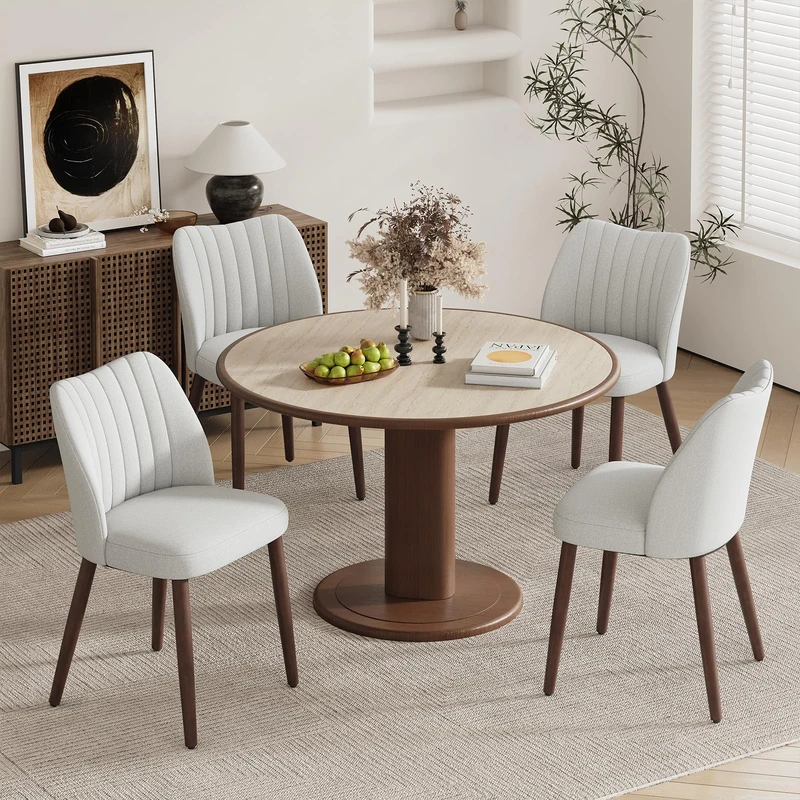 MALOL Upholstered Dining Chairs Set of 4, Fabric Chairs for Dining Room with Solid Wood Legs and Thick Seat Cushion, Modern Kitchen Chair with Anti-Slip Pads, Light Grey - Image 1
