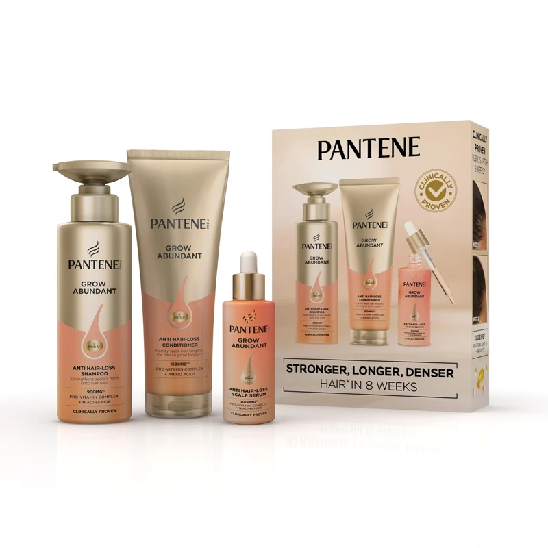 Pantene Grow Abundant Anti-Hair Loss Giftset: Shampoo 290ml, Conditioner 250ml, Serum 60ml - Image 1