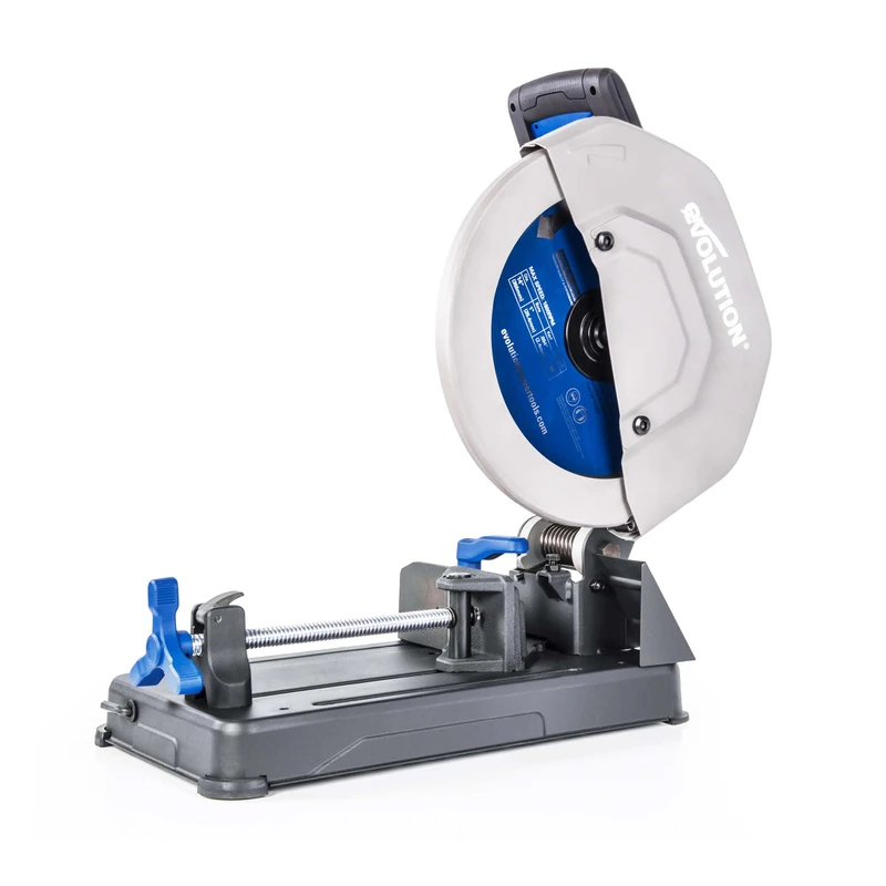 Evolution Power Tools Metal Cutting Chop Saw 355mm (14") 230V | S355CPSL with TCT Mild Steel Blade | 0-45° Mitre Cutting, Quick Release Vice, Portable, Lightweight Steel Cutting Saw