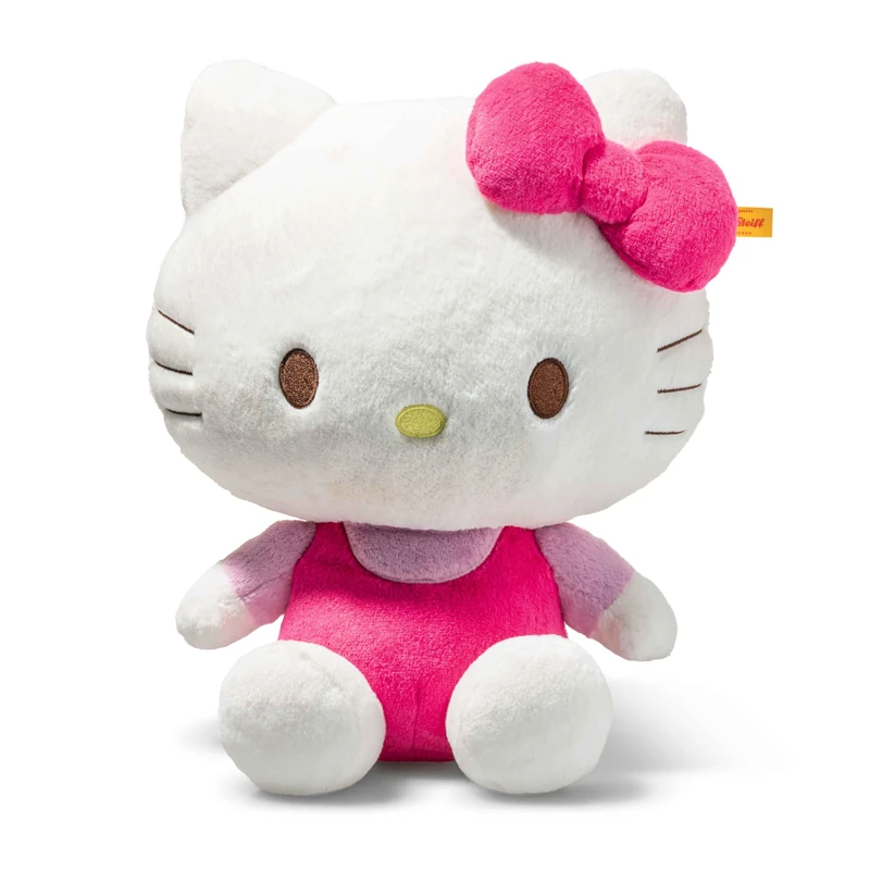 Steiff Hello Kitty 30cm, Plush Cuddly Toy, Soft Stuffed Animal, Hello Kitty with Pink Outfit and Signature Bow, machine washable