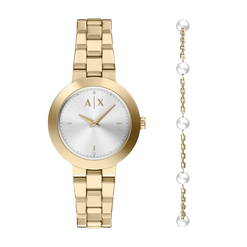 Armani Exchange Women's 36MM Gold-Tone Stainless Steel Watch, AX7185SET
