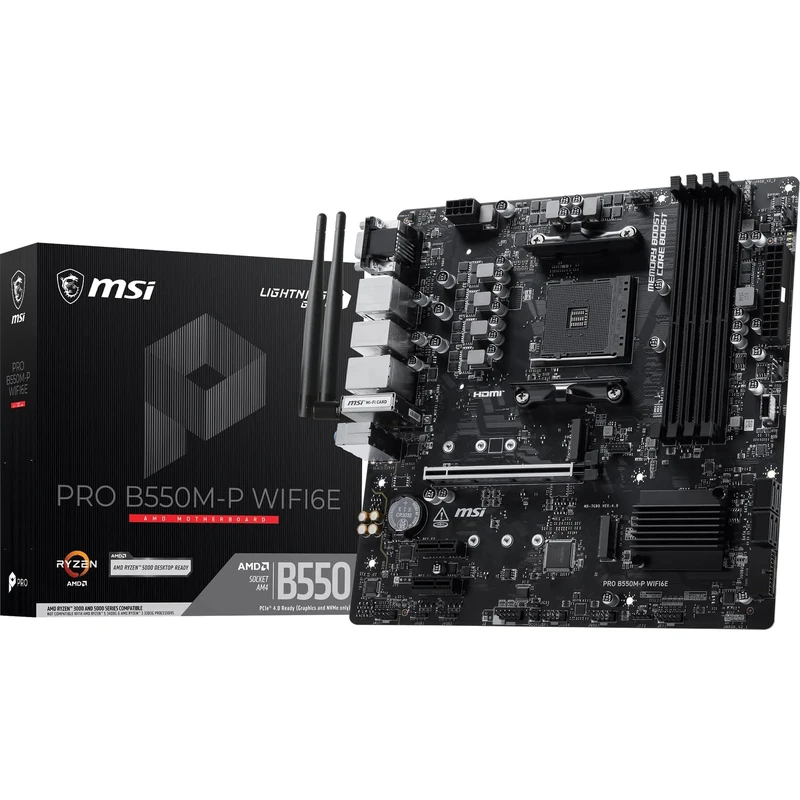MSI PRO B550M-P WIFI6E Motherboard, mATX - Ryzen 5000/4000/3000, AM4, DDR4
