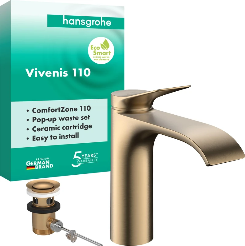 hansgrohe Vivenis Bathroom Sink Tap with Pop-Up Waste Set, Brushed Bronze