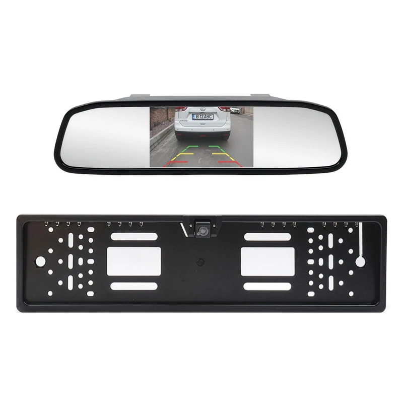 PNI Escort P25 wireless parking system with 4.3 inch LCD display integrated in the rearview mirror and camera integrated in the license plate holder, 480P, 110 degree angle - Image 1