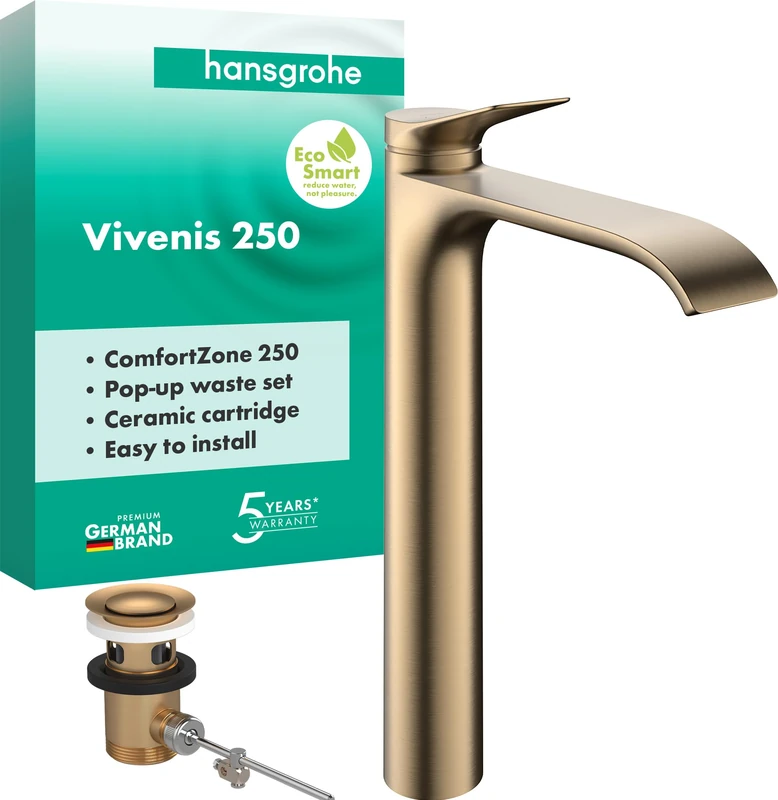 hansgrohe Vivenis Bathroom Sink Tap with Pop-Up Waste Set, Brushed Bronze