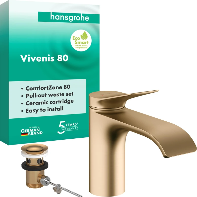 hansgrohe Vivenis Bathroom Sink Tap with Pop-Up Waste Set, Brushed Bronze