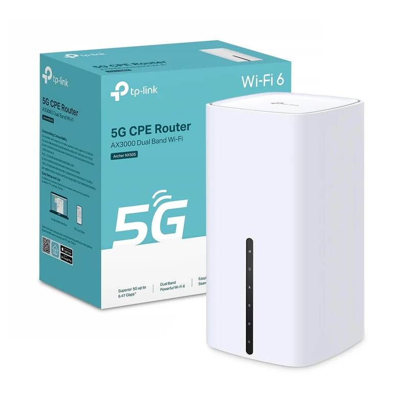 TP-Link Archer NX505 5G Router with SIM Slot, AX3000 WiFi 6 Router, Unlocked 5G Broadband, Up to 6.47 Gbps Download Speed, EasyMesh Whole Home WiFi, 3×Gigabit Ethernet Ports, Plug & Play Setup