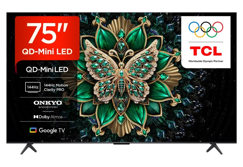 TCL 75C6K-UK 75 Inch QD-Mini LED TV, 4K HDR Premium 1000nits, Smart TV Powered by Google TV (Dolby Vision IQ & Atmos, Onkyo 2.1 Sound System, 144Hz Motion Clarity Pro) - Image 1