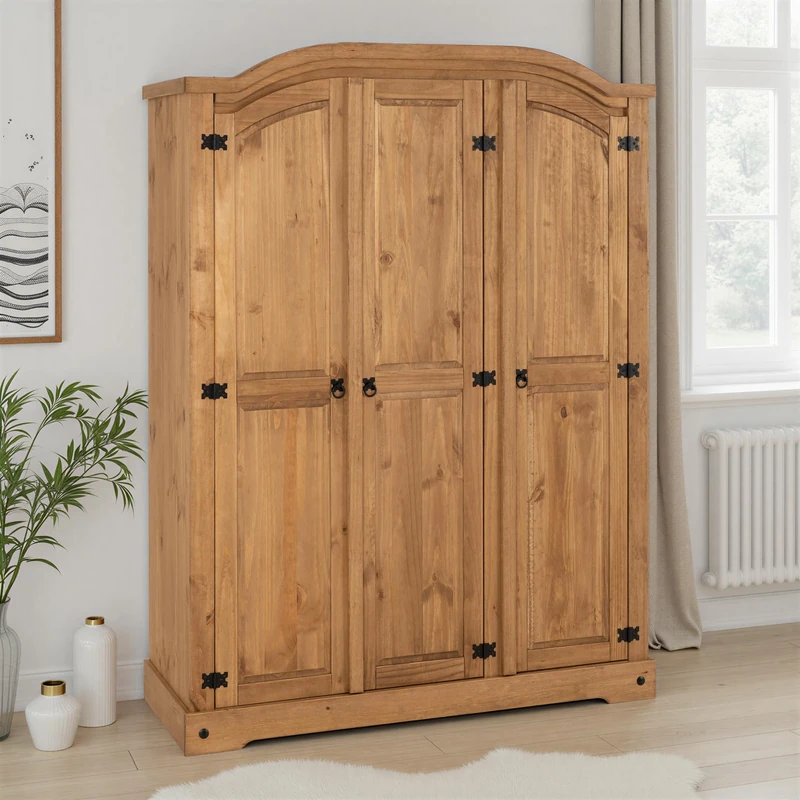 Seconique Corona 3 Door Wardrobe in Distressed Waxed Pine
