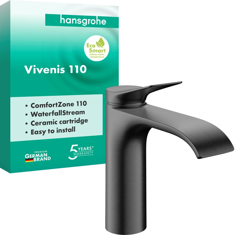hansgrohe Vivenis Bathroom Sink Tap Without Waste, Brushed Black Chrome