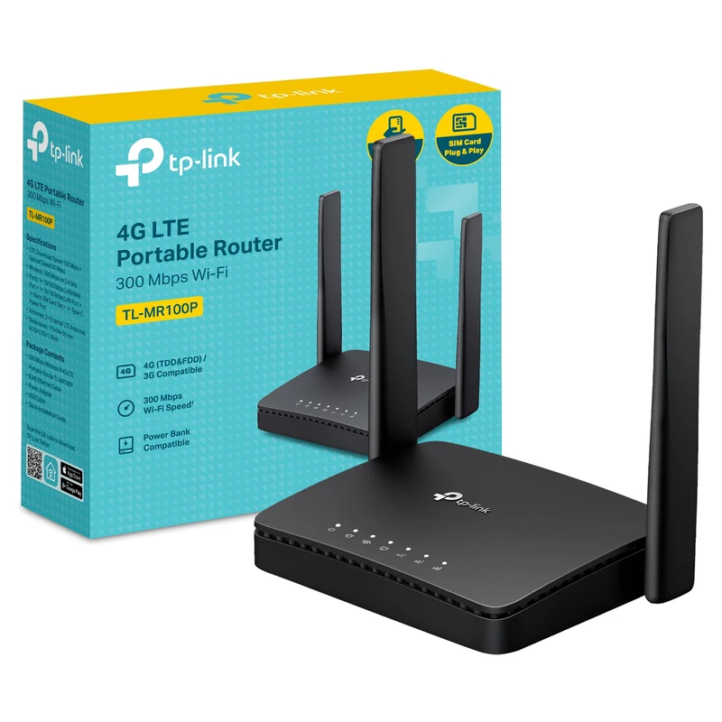 TP-Link TL-MR100P 4G LTE Router with SIM Card Slot, Portable WiFi Travel Router, 2 Ethernet Ports, VPN Client & Server, Plug & Play, Type-C Powered, Ideal for Home, Travel, Work, up to 32 devices