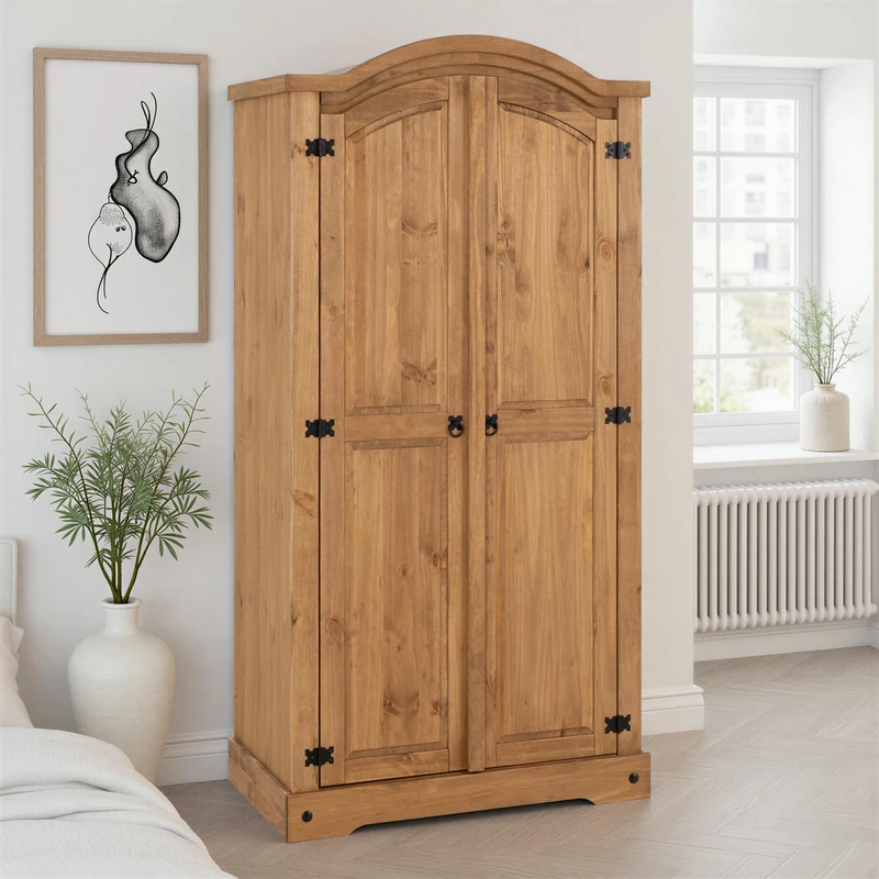 Seconique Corona 2 Door Wardrobe in Distressed Waxed Pine - Image 1