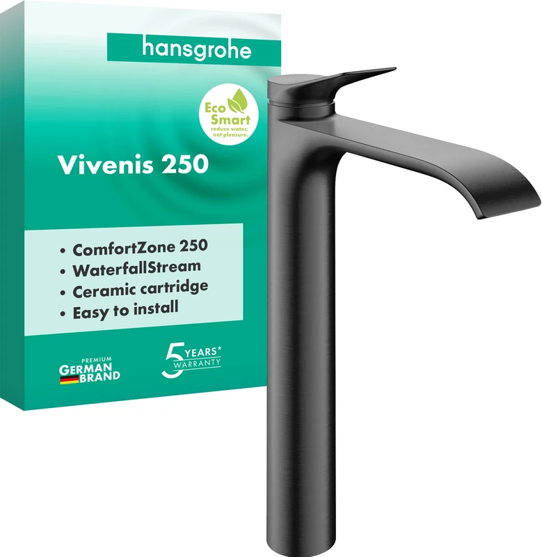 hansgrohe Vivenis Bathroom Sink Tap Without Waste, Brushed Black Chrome