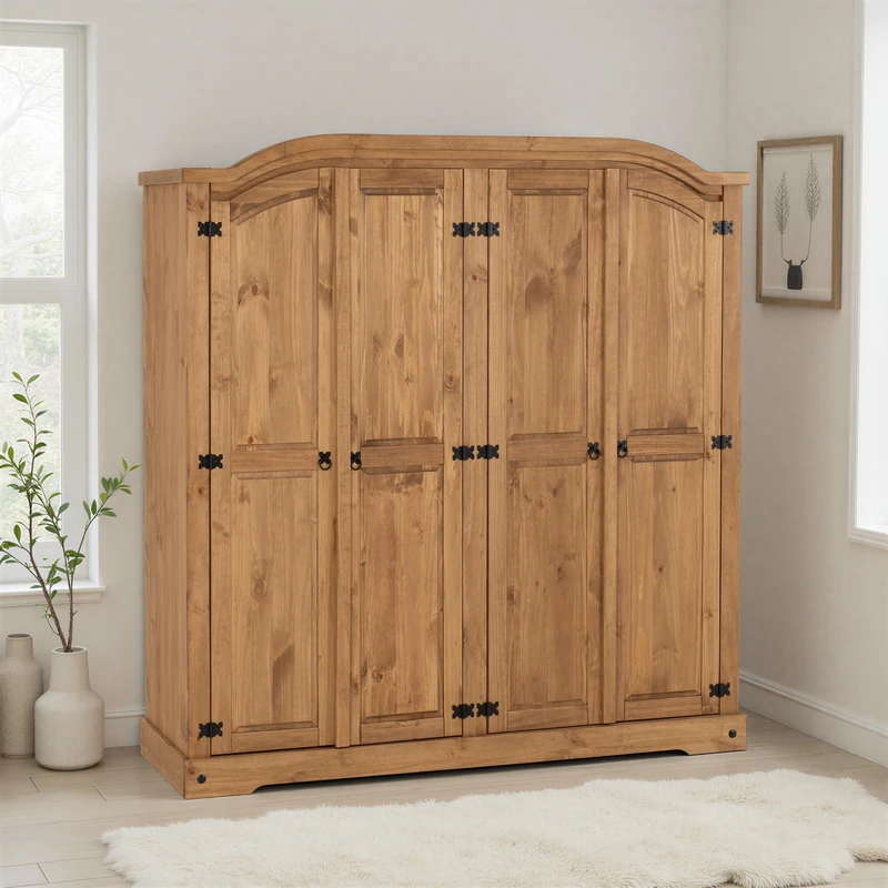 Seconique Corona 4 Door Wardrobe in Distressed Waxed Pine