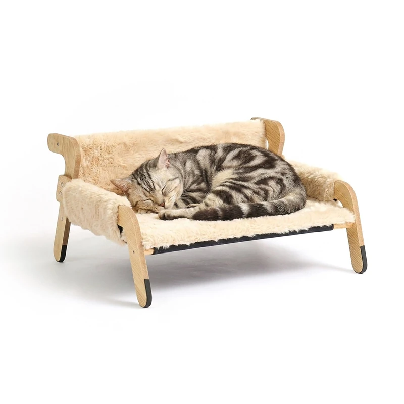 Relaxdays Fluffy Cat Bed, Raised Cat Hammock, Beige/Natural