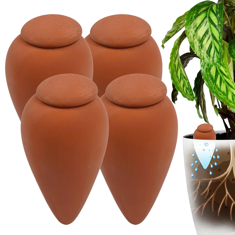 Relaxdays Clay Watering Cones, set of 4, 350 ml, terracotta