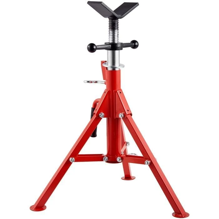 Folding Pipe Stand with V Roller Head, Height Adjustable Heavy Duty Carbon Steel Pipe Stand, 1134 kg Load Capacity, Space Saving Transport Stand for 1/8-12 Inch Pipes, Industrial Pipe Stand