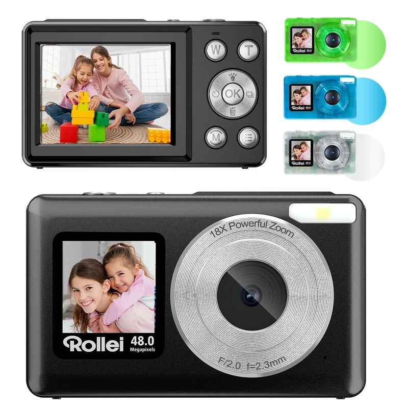 Rollei Compactline Pocket Black Solid Digital Camera 48MP 4K Vlog Camera