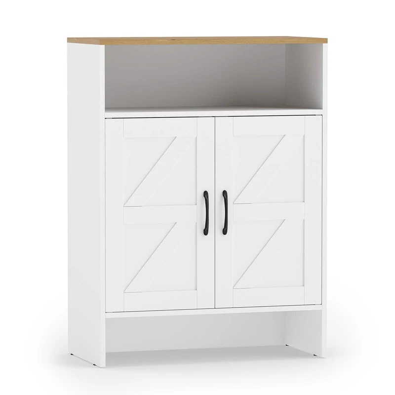 CASART Shoe Cabinet with 2 Barn Doors, Farmhouse Shoe Rack (White+Natural)