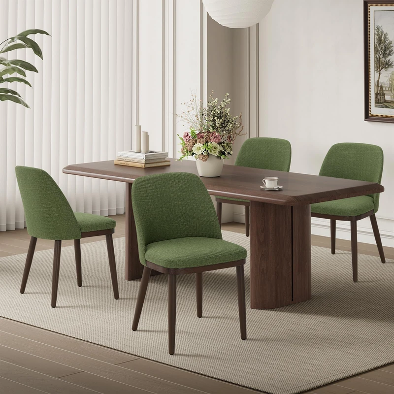 MALOL Thick Wood-base Dining Chairs Set of 4, Upholstered Kitchen Chairs with Solid Wood Legs and Thick Seat Cushion, Modern Dining Room Chairs for Kitchen Dining Room Restaurant, Green