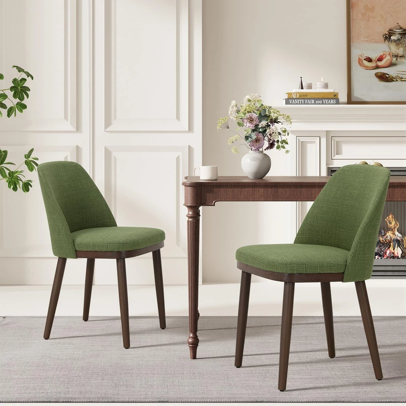 MALOL Thick Wood-base Dining Chairs Set of 2, Upholstered Kitchen Chairs with Solid Wood Legs and Thick Seat Cushion, Modern Dining Room Chairs for Kitchen Dining Room Restaurant, Green