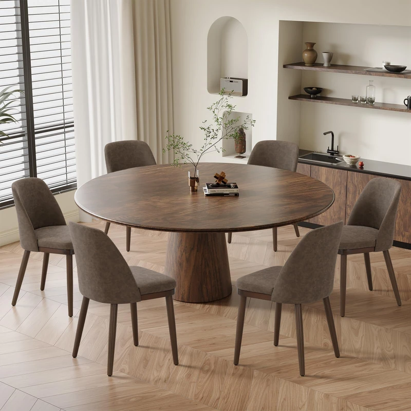 MALOL Thick Wood-base Dining Chairs Set of 6, Upholstered Kitchen Chairs with Solid Wood Legs and Thick Seat Cushion, Modern Dining Room Chairs for Kitchen Dining Room Restaurant, Dark Brown