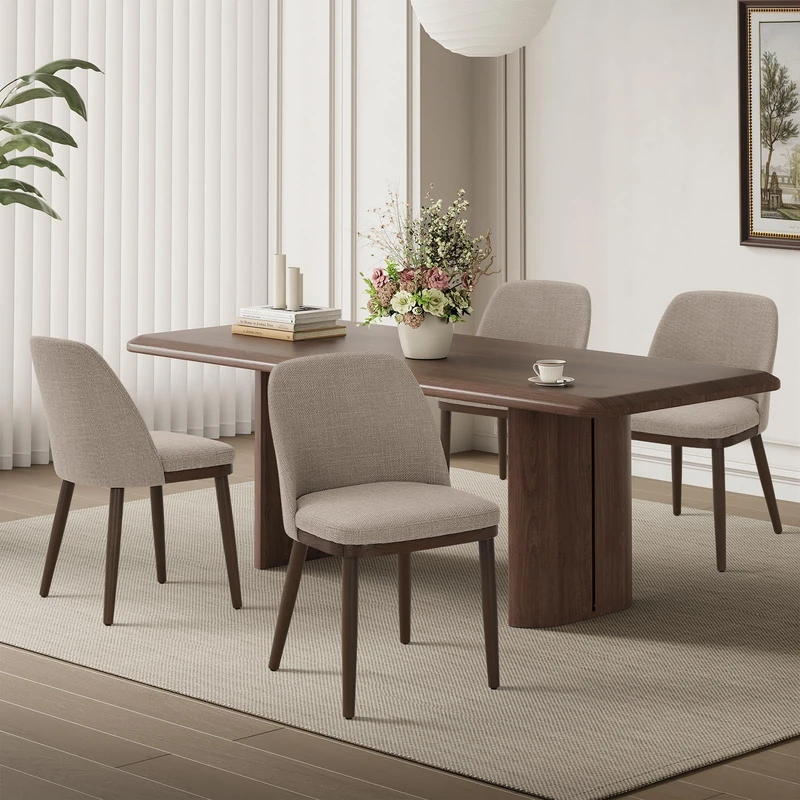 MALOL Thick Wood-base Dining Chairs Set of 4, Upholstered Kitchen Chairs with Solid Wood Legs and Thick Seat Cushion, Modern Dining Room Chairs for Kitchen Dining Room Restaurant, Camel