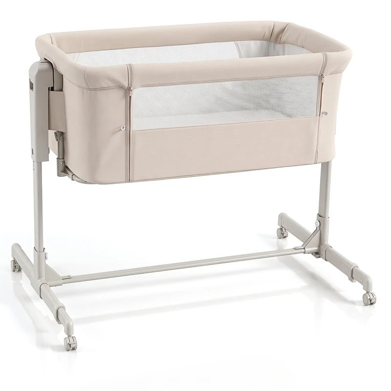 GYMAX 3-in-1 Baby Bedside Crib with Heights Adjustable (Beige)