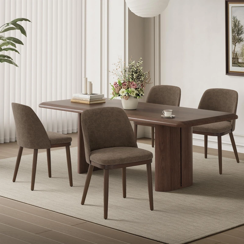MALOL Thick Wood-base Dining Chairs Set of 4, Upholstered Kitchen Chairs with Solid Wood Legs and Thick Seat Cushion, Modern Dining Room Chairs for Kitchen Dining Room Restaurant, Dark Brown
