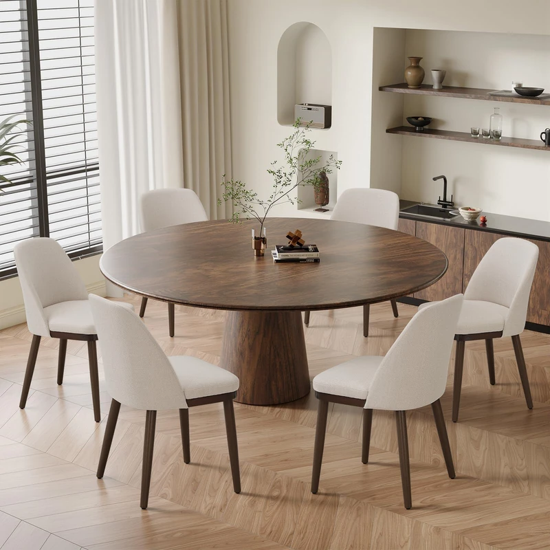 MALOL Thick Wood-base Dining Chairs Set of 6, Upholstered Kitchen Chairs with Solid Wood Legs and Thick Seat Cushion, Modern Dining Room Chairs for Kitchen Dining Room Restaurant, Beige