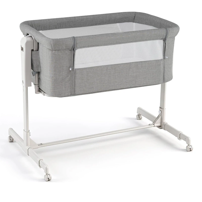 GYMAX 3-in-1 Baby Bedside Crib with Heights Adjustable (Grey)