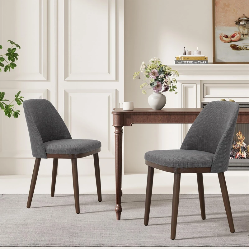 MALOL Thick Wood-base Dining Chairs Set of 2, Upholstered Kitchen Chairs with Solid Wood Legs and Thick Seat Cushion, Modern Dining Room Chairs for Kitchen Dining Room Restaurant, Light Grey