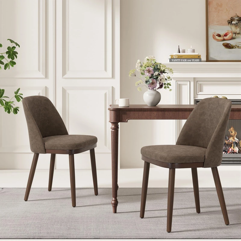 MALOL Thick Wood-base Dining Chairs Set of 2, Upholstered Kitchen Chairs with Solid Wood Legs and Thick Seat Cushion, Modern Dining Room Chairs for Kitchen Dining Room Restaurant, Dark Brown
