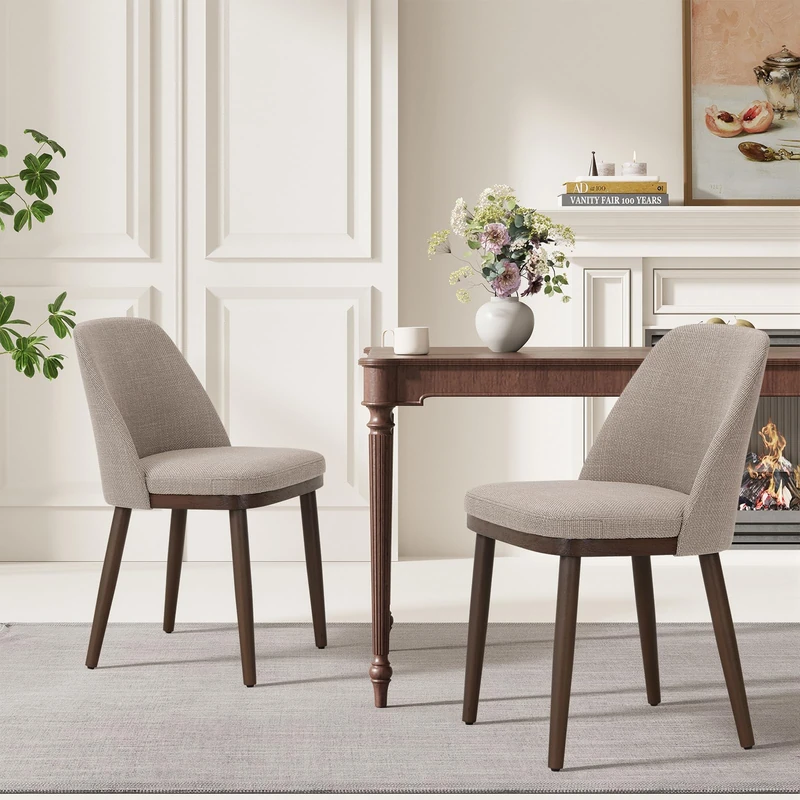 MALOL Thick Wood-base Dining Chairs Set of 2, Upholstered Kitchen Chairs with Solid Wood Legs and Thick Seat Cushion, Modern Dining Room Chairs for Kitchen Dining Room Restaurant, Camel