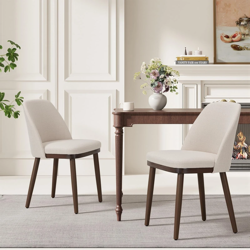 MALOL Thick Wood-base Dining Chairs Set of 2, Upholstered Kitchen Chairs with Solid Wood Legs and Thick Seat Cushion, Modern Dining Room Chairs for Kitchen Dining Room Restaurant, Beige