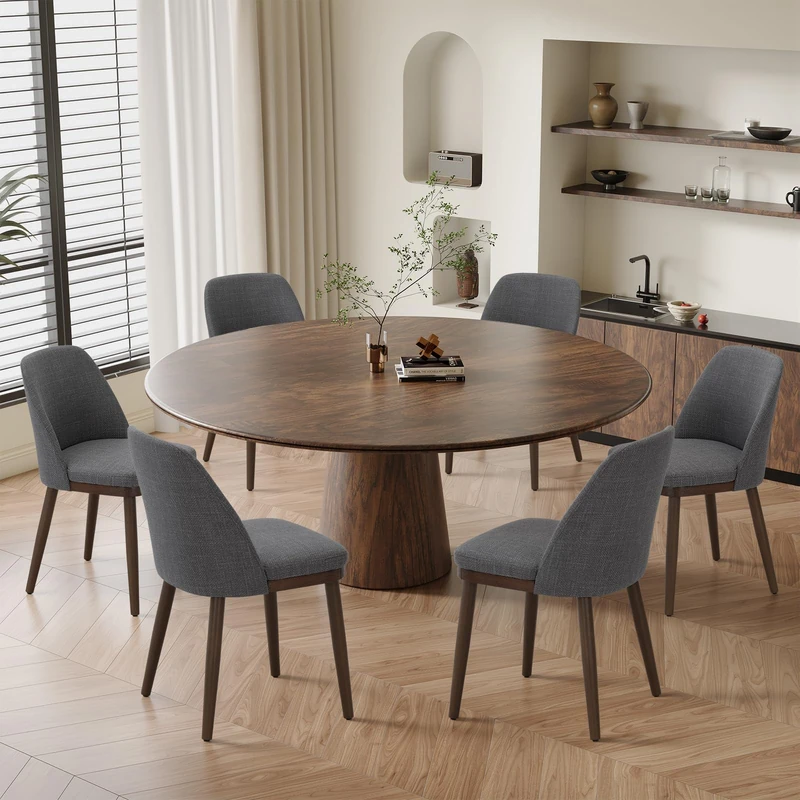 MALOL Thick Wood-base Dining Chairs Set of 6, Upholstered Kitchen Chairs with Solid Wood Legs and Thick Seat Cushion, Modern Dining Room Chairs for Kitchen Dining Room Restaurant, Light Grey