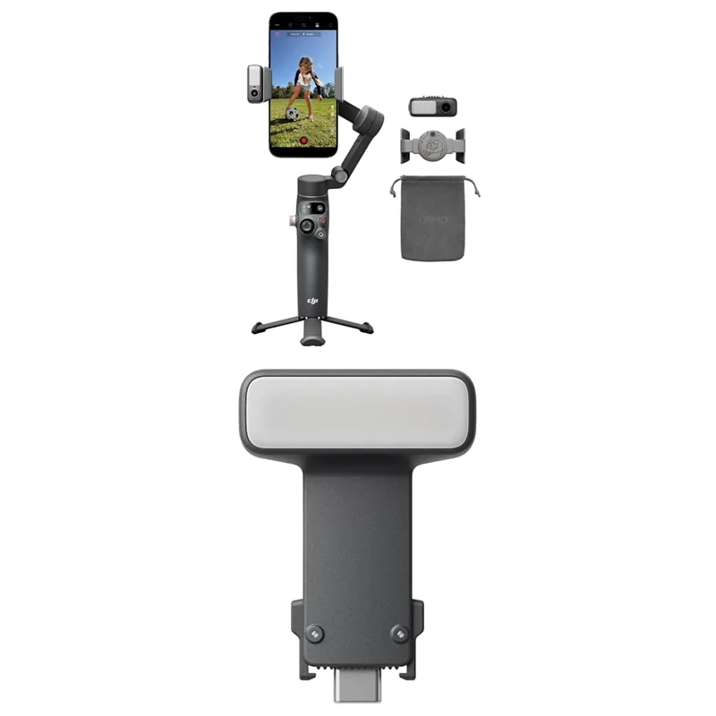 DJI Osmo Mobile 8 Standard Combo + Fill Light, Gimbal Stabilizer for iPhone & Android, Native Tracking, 360° Pan Rotation, Built-in Extension Rod, 8-Level Brightness&Color Temp