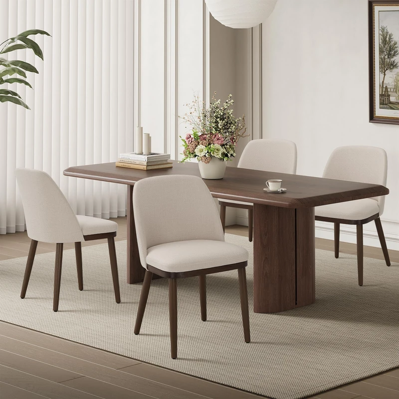 MALOL Thick Wood-base Dining Chairs Set of 4, Upholstered Kitchen Chairs with Solid Wood Legs and Thick Seat Cushion, Modern Dining Room Chairs for Kitchen Dining Room Restaurant, Beige